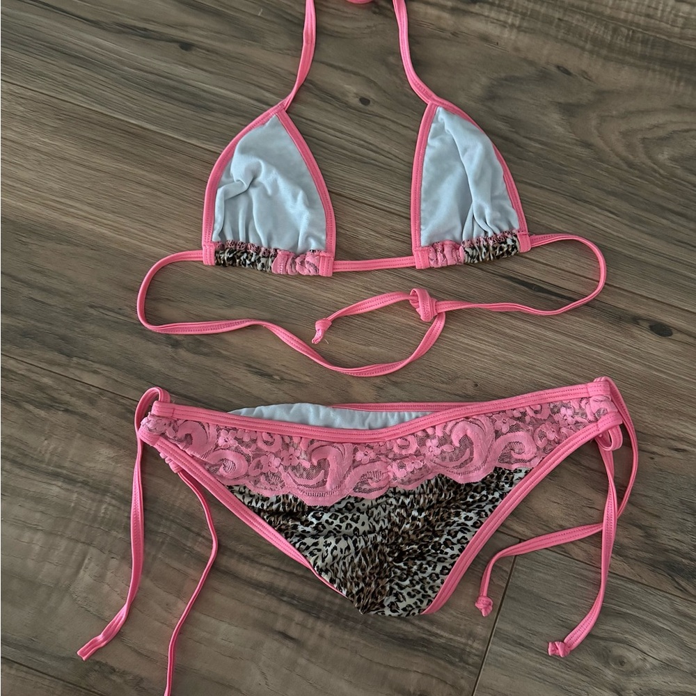 Pink and Leopard Print Bikini Set